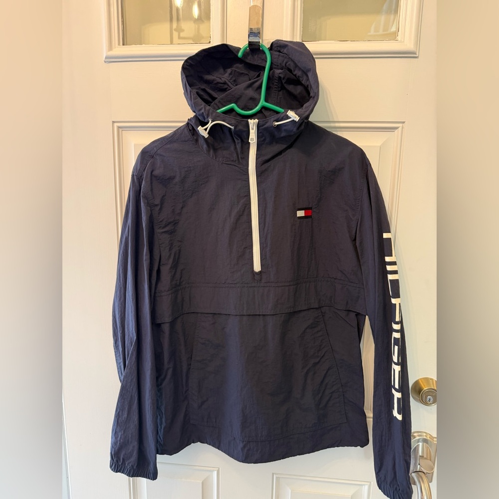 Tommy Hilfiger Navy Hooded Jacket with Flag Trim